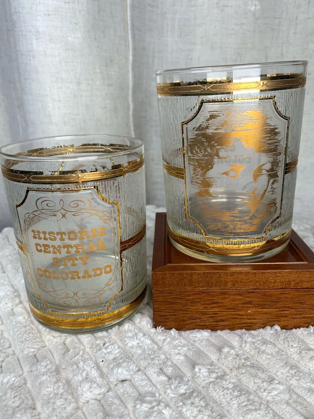 Vtg 50/60s Culver 22k Gold Double Rocks Glasses Pair - Historic Central City CO